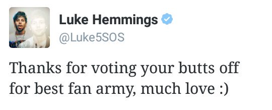 5SOSNoticias's tweet image. Quien necesita un premio de Best Fam Army cuando para ellos ya somos la mejor Fam de todas ❤❤