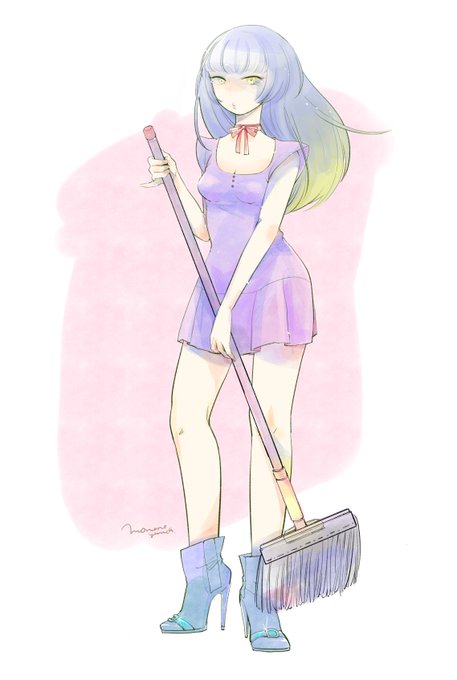 掃除のお姉さん 全身とアップ 