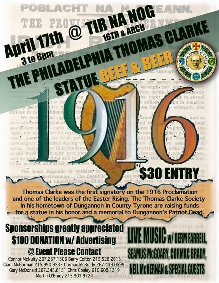 1916socs's tweet photo. Event in Philadelphia in support of the Thomas Clarke Society's effort to to erect a statue of Clarke in Dungannon. https://t.co/Ibk6NP5NkH