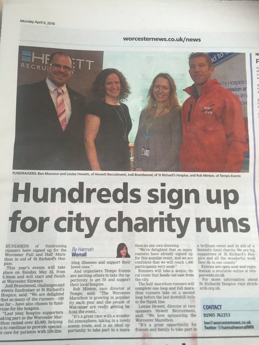 Ben &amp; Laura are in <a href="/WorcNews/">Worcester News</a> with <a href="/StRichardsHosp/">St Richard's Hospice</a> &amp; @eventstempo discussing #WorcesterMarathon! #WorcestershireHour
