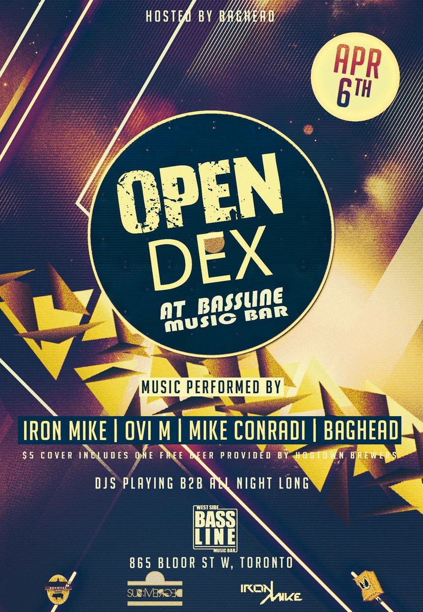 Wednesday night #opendex Bassline Music Bar - are you ready for <a href="/Ovi_M/">Ovi Milos</a> <a href="/AleksBaghead/">Baghead</a> <a href="/mikeconradi/">Mike Conradi</a> &amp; myself?! #boom