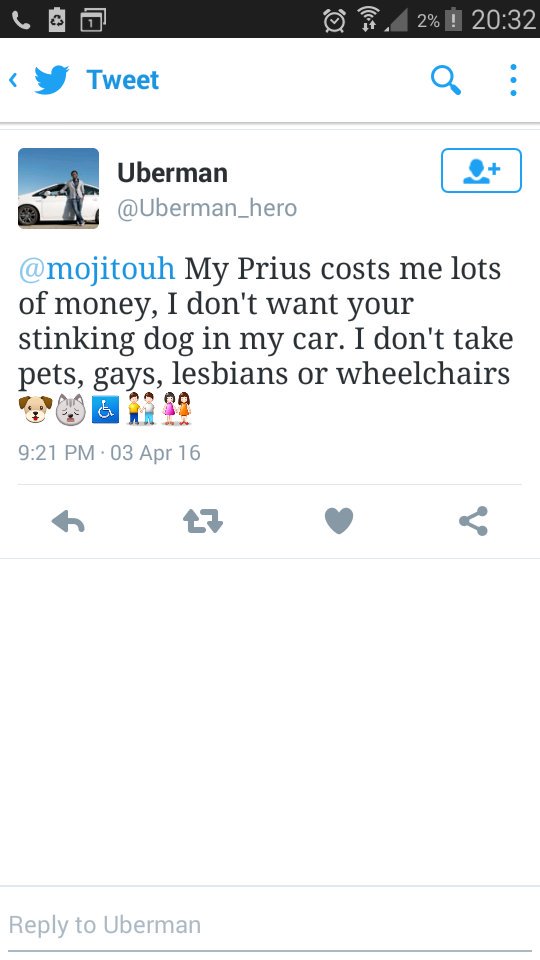 mojitouh's tweet photo. @UberUKsupport So sad to see that you accept discriminating drivers (see image attached) https://t.co/7q2zfY6T9f
