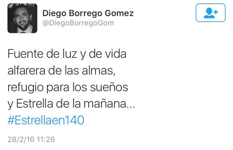 hdadlaestrella's tweet photo. #Estrellaen140
Tuit nº4 de @DiegoBorregoGom 
¡Dale RT o me gusta si quieres que gane! https://t.co/MbhwsaBnw6