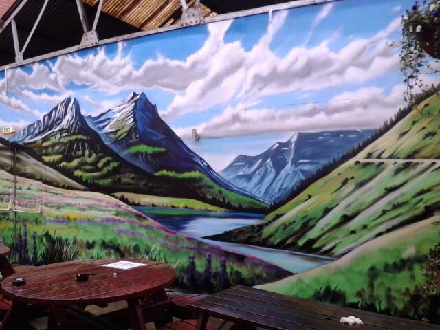 HogsheadWolves's tweet photo. We Love it! Our new #beergarden mural #Hogshead #Hogsheadwolves #mural #mountains #view https://t.co/7YwpPJBL3v