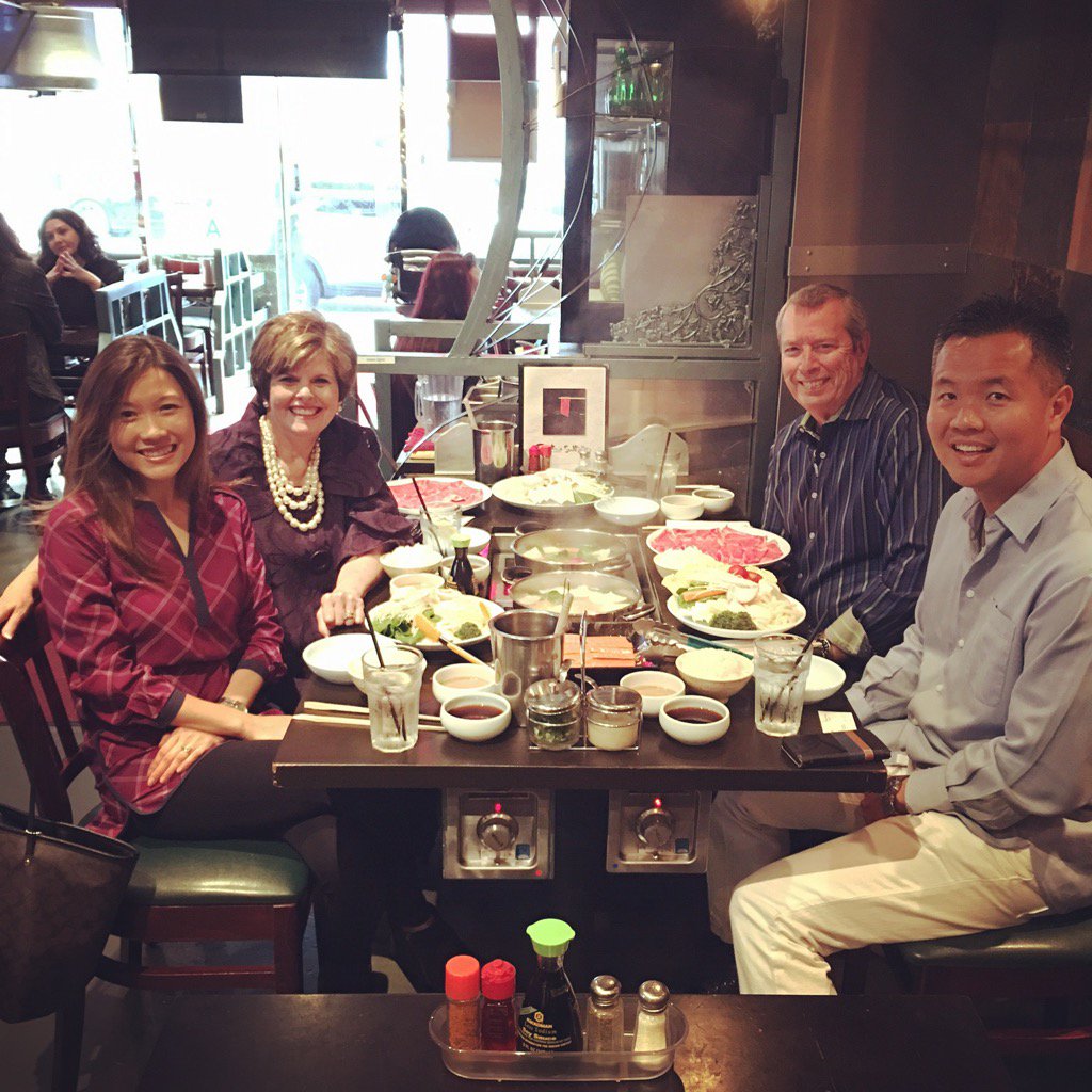 sharonfrancesca's tweet photo. Shabu shabu dinner with mike &amp; @cindyjacobs . They don't look it, but they are Asian! ❤️ https://t.co/3z91QuGIbh