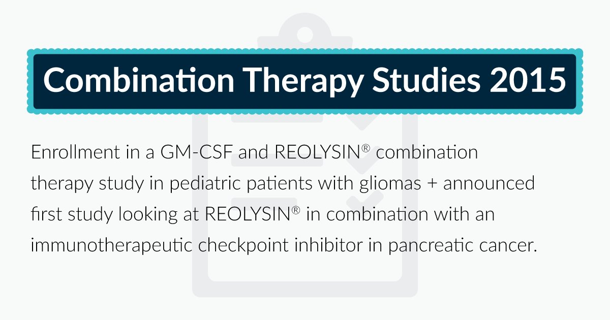 Oncolytics's tweet photo. We began combination therapy studies with REOLYSIN and agents that modulate the immune system. #2015Highlight https://t.co/fhhFAdAD5u