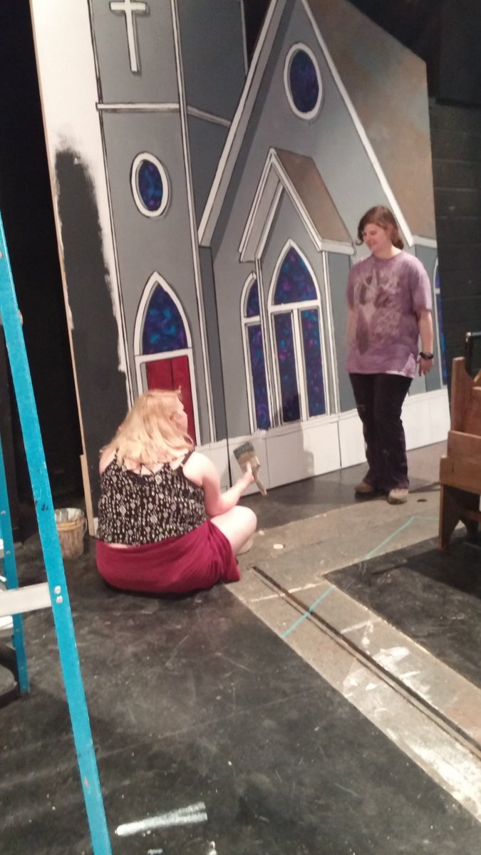 Students hard at work getting the set ready for #Footloose