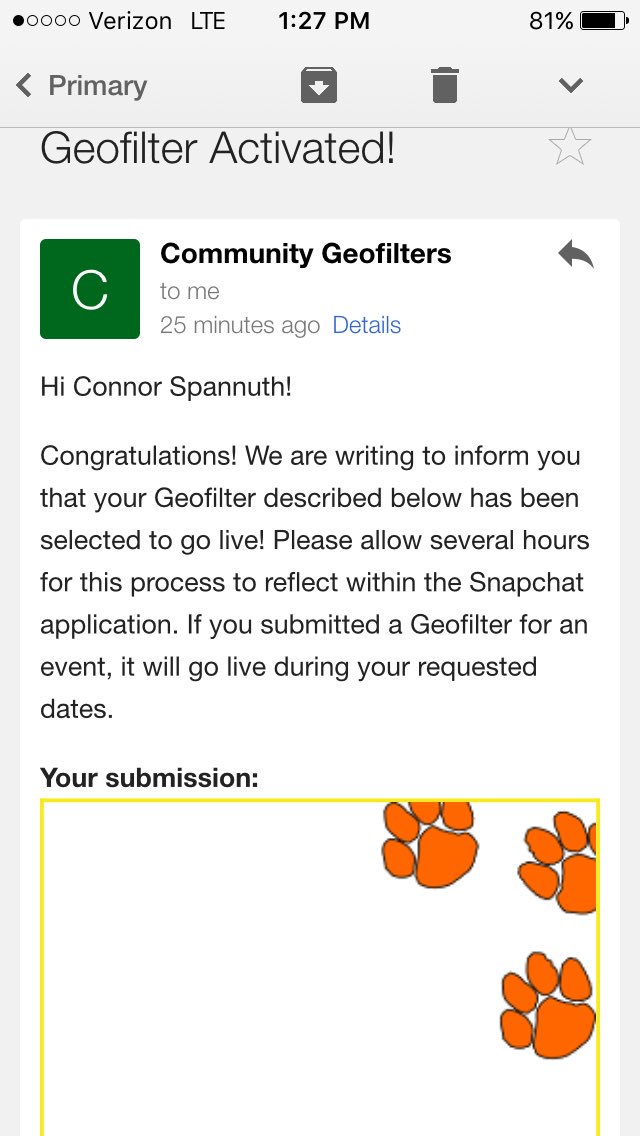 Spannaway's tweet photo. @CKHSClassOf2016 CK's first Snapchat Geofilter was approved! https://t.co/n5kHa2indw