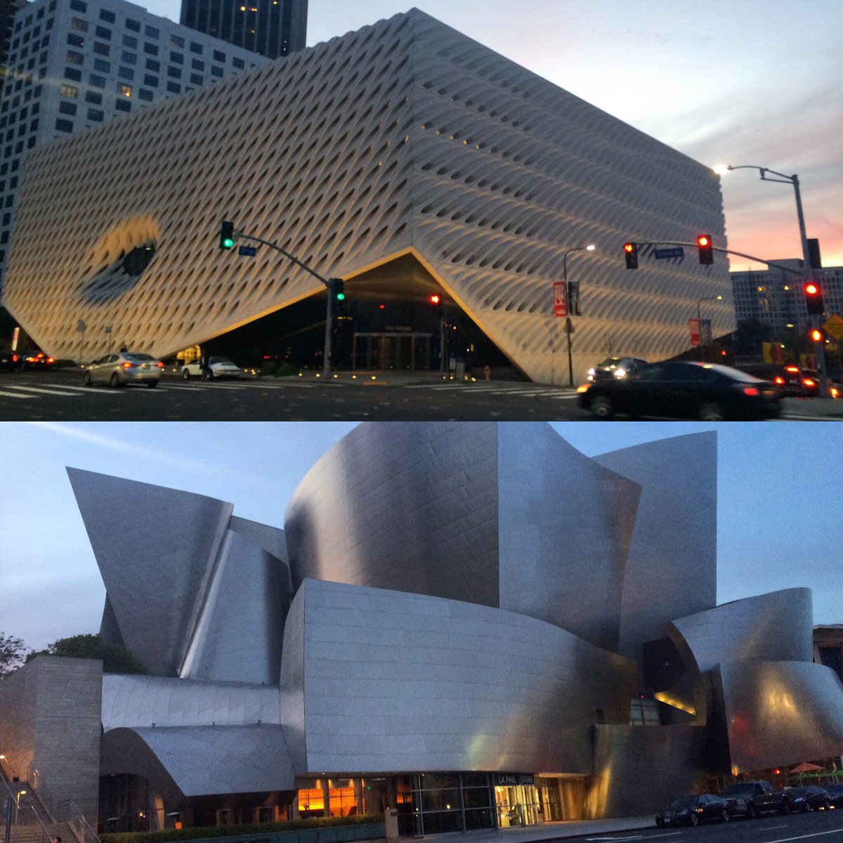 ericazora's tweet photo. Dad on the Broad vs. Disney Hall: That looks like the box that that building came in! https://t.co/eIUiQzO9Ib