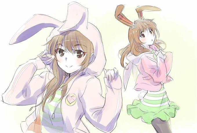 落書き、春っぽい、うさぎパーカーベル 