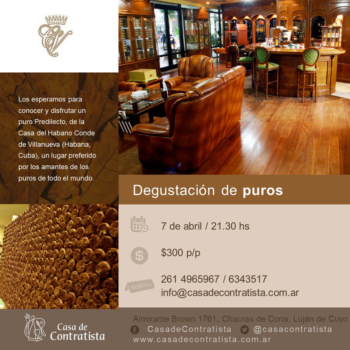 Degustación de Puros en <a href="/CasaContratista/">Casa de Contratista</a>. Cupos limitados. Los esperamos!