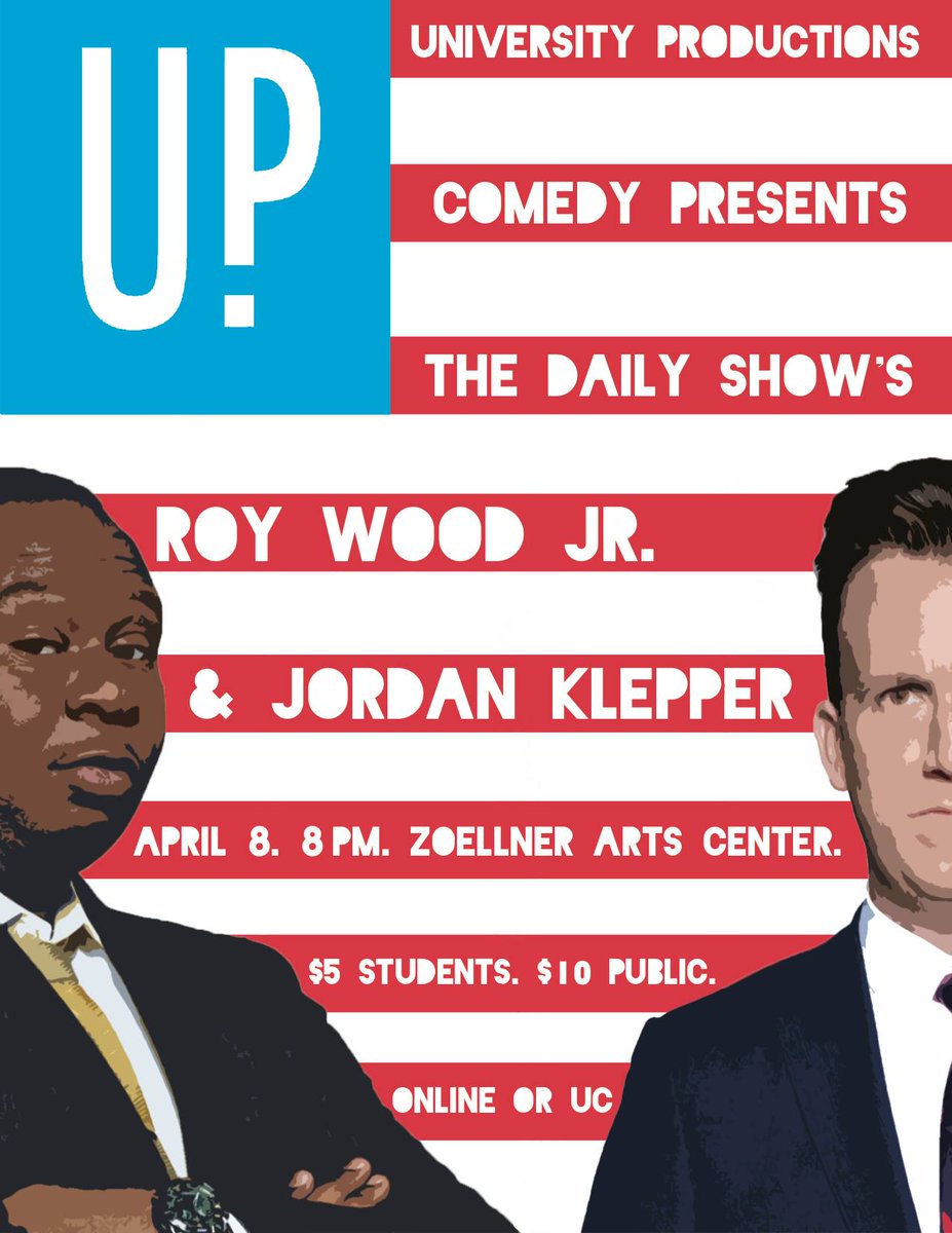 This Friday <a href="/TheDailyShow/">The Daily Show</a>'s <a href="/jordanklepper/">Jordan Klepper</a> &amp; <a href="/roywoodjr/">Roy Wood Jr- Ex Jedi</a> will be performing at Lehigh. Student tickets $5!