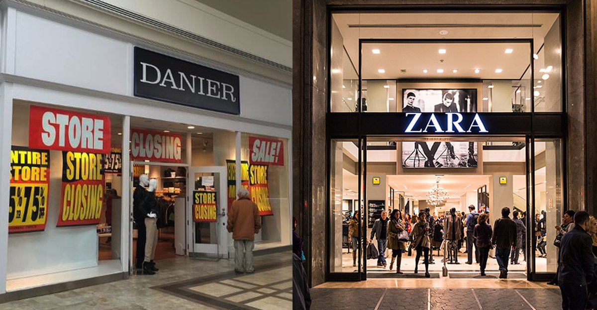 DANIER lost $20 Million. ZARA: 330 new stores &amp; $19.7Billion sale. result of different marketing strategies.#FSN223