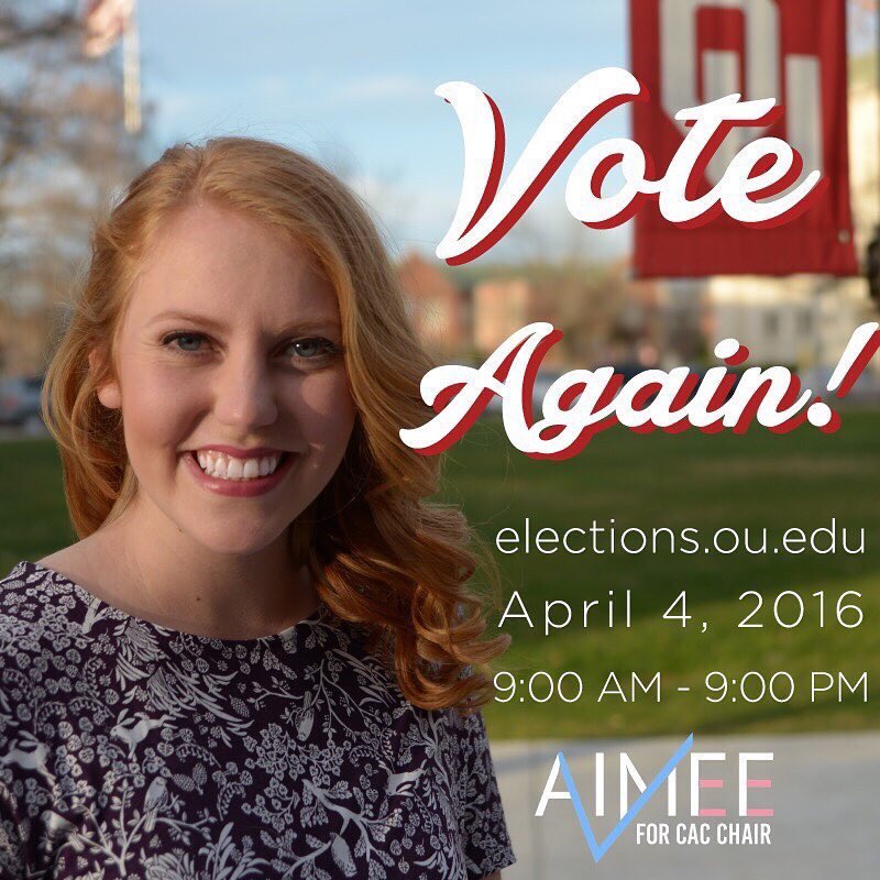 Aimee4CAC's tweet photo. Let's vote Aimee ONE MORE TIME! Just a few more hours Sooners! #aimee4cac https://t.co/2sDU4gDutI https://t.co/bZ0tD8q977