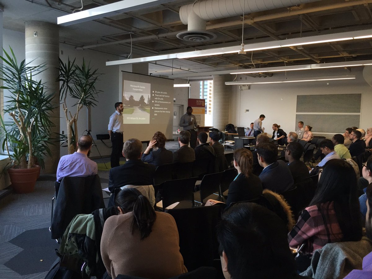 mcivorda's tweet photo. Obiora &amp; Sarkis present #Energy conservation in aging buildings #Hamont #innovation #studio #wbooth @mcmastereng https://t.co/4IHYfrT7u2