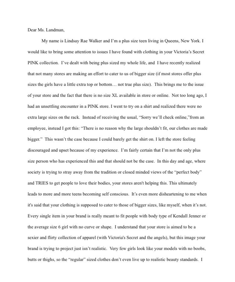 LindSay_RW's tweet photo. This letter to the CEO of @VSPINK  thats been mailed and emailed to multiple people... https://t.co/aPV51faIQv