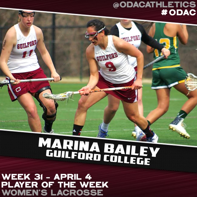 odacathletics's tweet photo. .@goquakers Marina Bailey is the #ODAC WLAX Player of the Week! @IWLCA #LMRanks https://t.co/jJtTjUw9kx https://t.co/s7NGRN3fHu