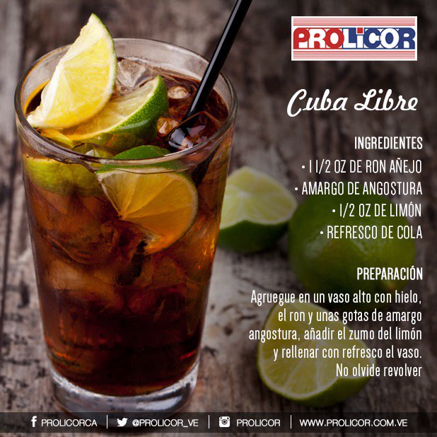 Twitter 上的 PROLICOR C.A.："#ProlicorTips Cóctel: Cuba Libre #trago #cocktail #ron #limon https://t.co/OVtUHTsxi1"