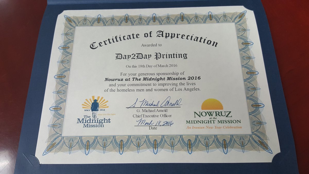 Day2DayPrinting's tweet photo. A big thanks to Midnight Mission for the acknowledgement! It was an honor to help out. #happymonday #helpinghands https://t.co/ZjOFKfJL2V