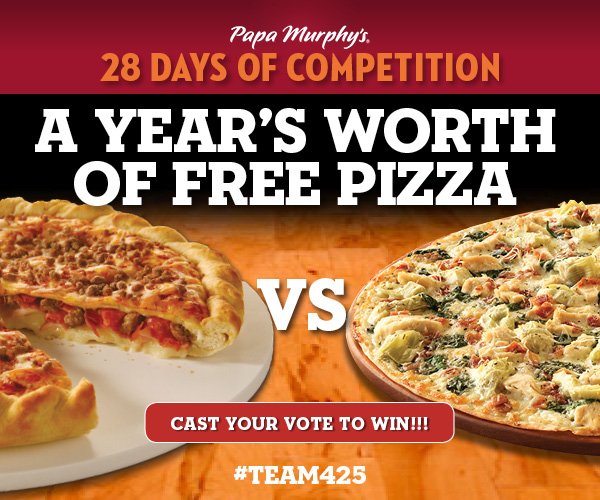 papamurphys's tweet photo. Free pizza for a year? Vote in our #pizza bracket: https://t.co/T4XODMAREs #Team425 #marchmadness #sweeps https://t.co/xP8WEme1Yt