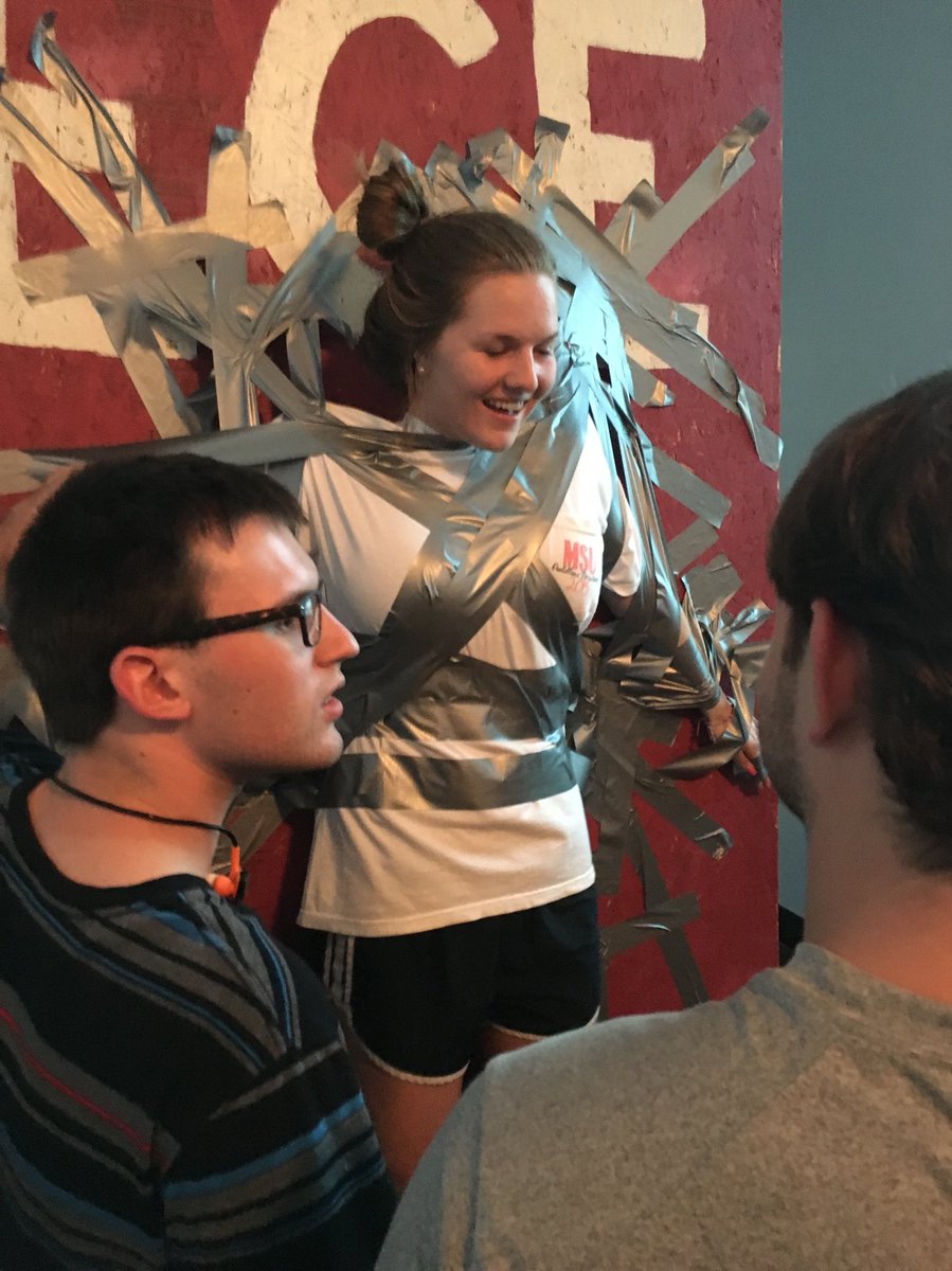 haybayhernandez's tweet photo. College is weird cuz sometimes you get duct taped to walls and stuff... #engineeringprobz https://t.co/bfp5eGe2QV