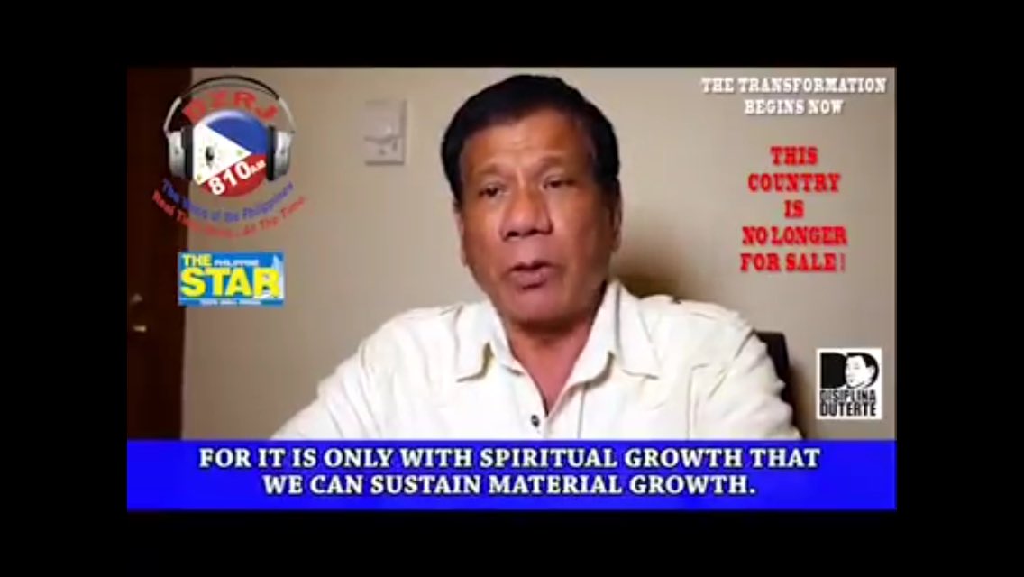 baguio4duterte's tweet photo. "For it is only with spiritual growth that we can sustain material growth" #Du30forCONSCIOUSNESS #Du30 https://t.co/iam3i9OkrC