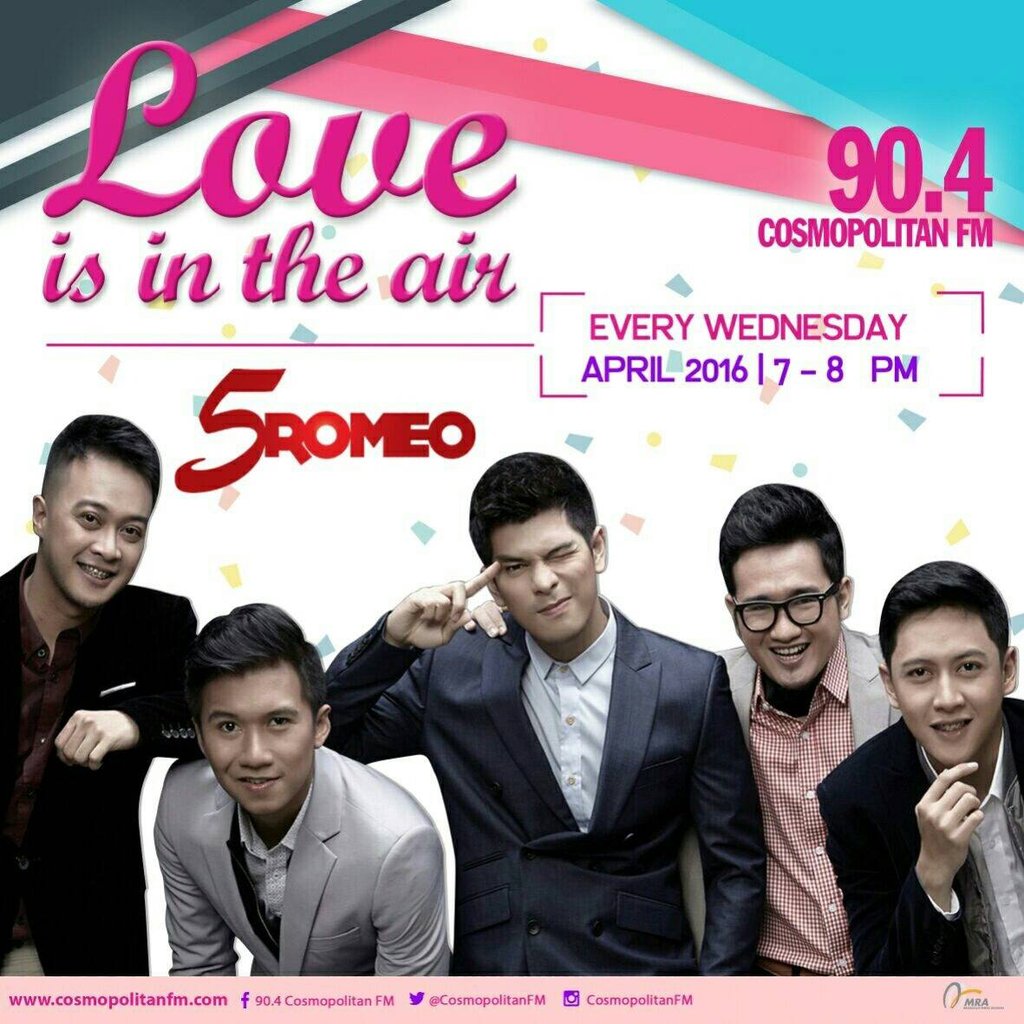 5RomeoID's tweet photo. SLR, selama April 2016 tiap Rabu kita on air di @CosmopolitanFM jam 7-8 malem!! #5RomeoOnTheRadio https://t.co/UM3XN0PlC8