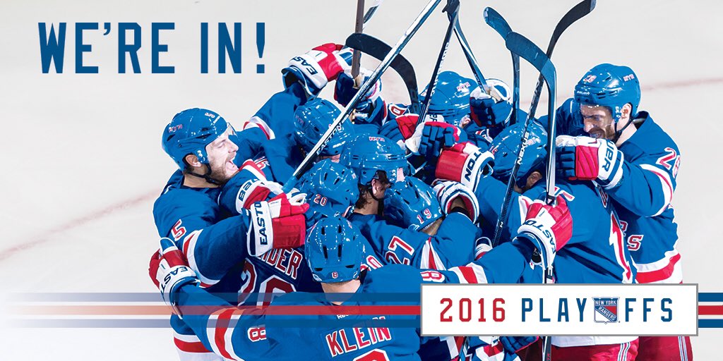 NYRangers's tweet photo. New York Rangers✅

#NYR ARE BACK IN THE PLAYOFFS!! 🎉🚨🎉🚨 https://t.co/B33U9PWEWe