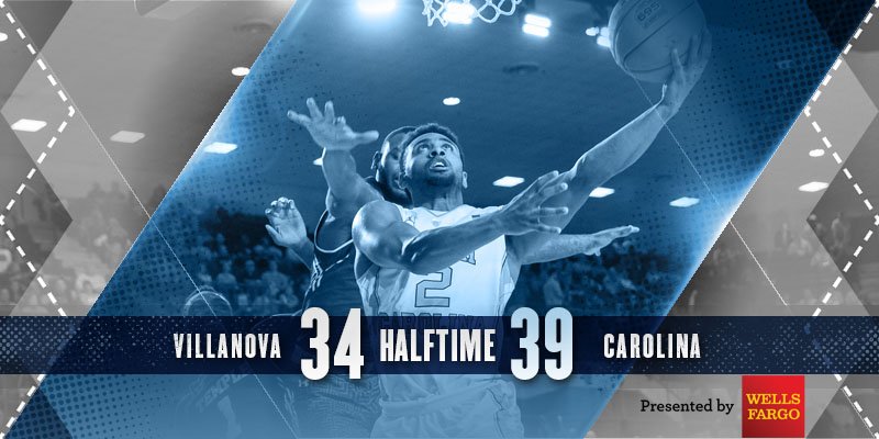 UNC_Basketball's tweet image. Halftime: Carolina 39, Villanova 34 #HeelsLockIn