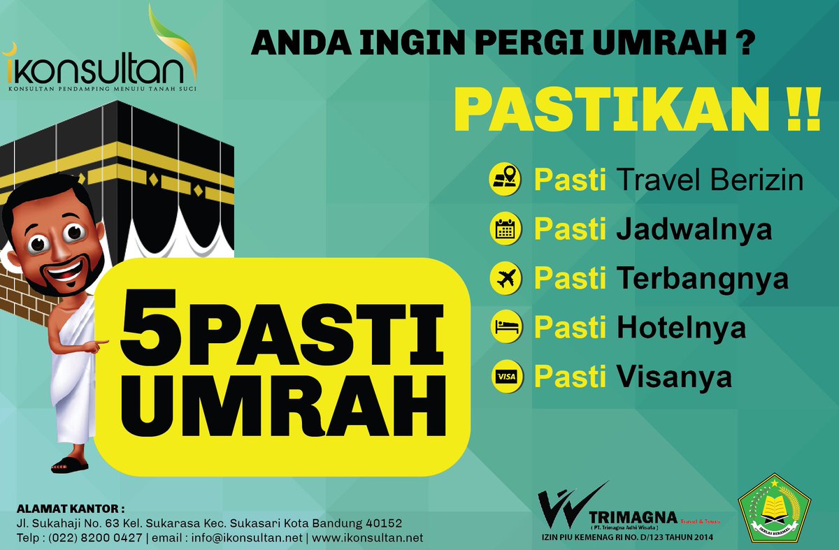 ikonsultanbdg's tweet photo. Anda ingin pergi umrah?
PASTIKAN
pasti travel berizin
pasti jadwalnya
pasti terbangnya
pasti hotelnya
pasti visanya https://t.co/DzkSFiY0L8