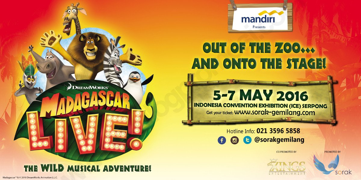 7Kings Entertainment (@7kingsent) on Twitter photo Madagascar Live ,5-7 Mei 2016 ,ICE BSD ,Promotor by  <a href="/sorakgemilang/">Sorak Gemilang</a> & <a href="/7KingsEnt/">7Kings Entertainment</a> Ticketing Management <a href="/MyTicketINA/">MyTicket Indonesia</a> Madagascar Live ,5-7 Mei 2016 ,ICE BSD ,Promotor by  <a href="/sorakgemilang/">Sorak Gemilang</a> & <a href="/7KingsEnt/">7Kings Entertainment</a> Ticketing Management <a href="/MyTicketINA/">MyTicket Indonesia</a>