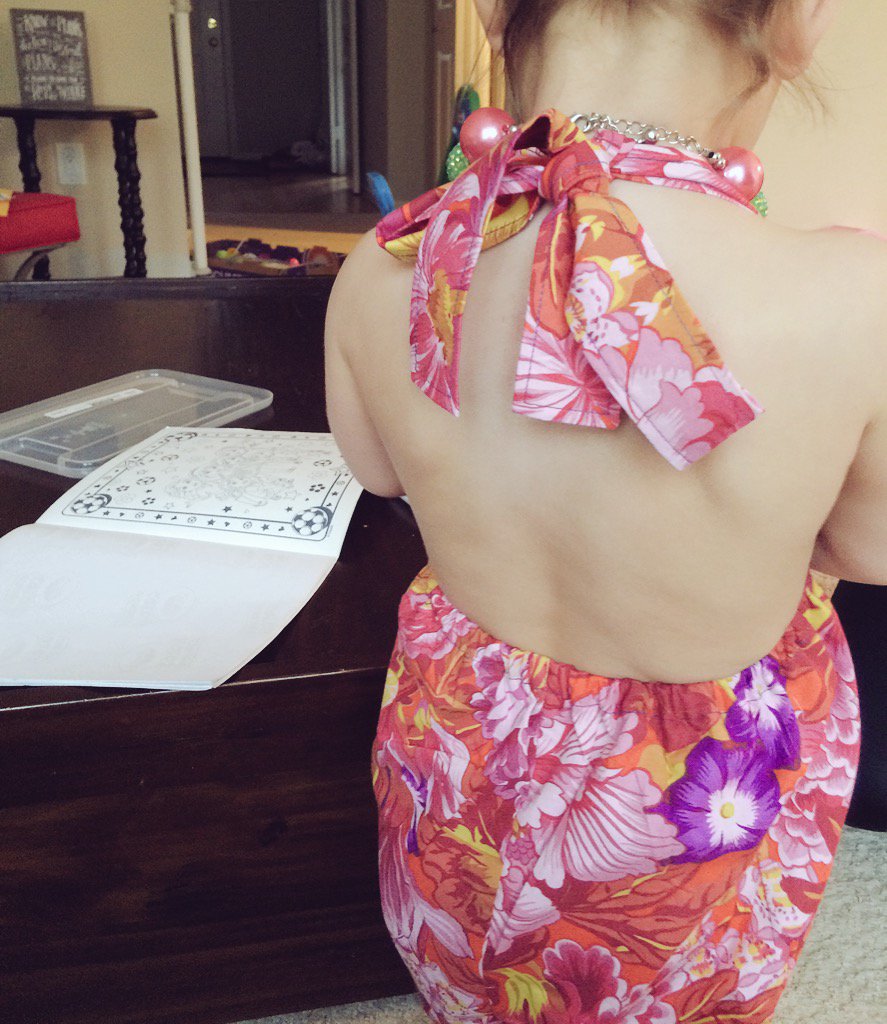 MrsCAdventures's tweet photo. This girl is loving her new #handmade romper via @tiedyediva and #kaffefassett fabric! #MommaMondays https://t.co/VNmbL79e9P