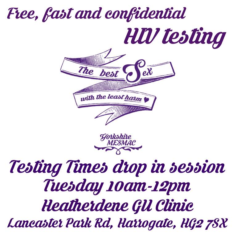 mesmachealth's tweet image. We&apos;re doing free, fast and confidential #HIVtesting in Harrogate 10am-12pm today #NorthYorkshire :)
