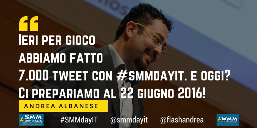 FlashAndrea's tweet photo. Ieri per gioco abbiamo fatto 7.000 Tweets #SMMdayIT, e oggi?... 22-06-2016 :-) @smmdayit https://t.co/hxY2yaiNMz https://t.co/MwWZRI3nyg