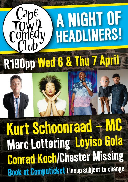 capetowncomedy's tweet photo. Join us tomorrow as we're kick-starting the week with #ANightofHeadliners! https://t.co/Ok6qurcg3C #laughterparty https://t.co/T9p87BFxty
