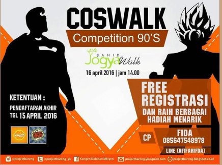 agendakuid's tweet photo. #jogja @ProjectbarengYk: 16/4/16 14.30 coswalk competition tema 90-an  di SahidJwalk mall | https://t.co/OrUNh7Yb8L