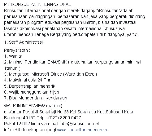 ikonsultanbdg's tweet photo. PT IKONSULTAN iNTERNASIONAL
mencari Tenaga Kerja yang berkompeten di bidangnya, yaitu:
#lokerbdg #lokerbandung https://t.co/uDk0M8RSCV