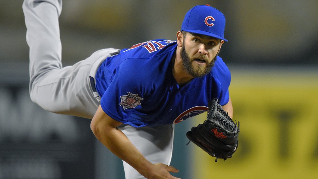 Cubs's tweet photo. .@JArrieta34 has allowed a hit and a walk through 6 IP. Not much else. 

#Cubs lead 5-0. #LetsGo https://t.co/5pyNtwR1Y6