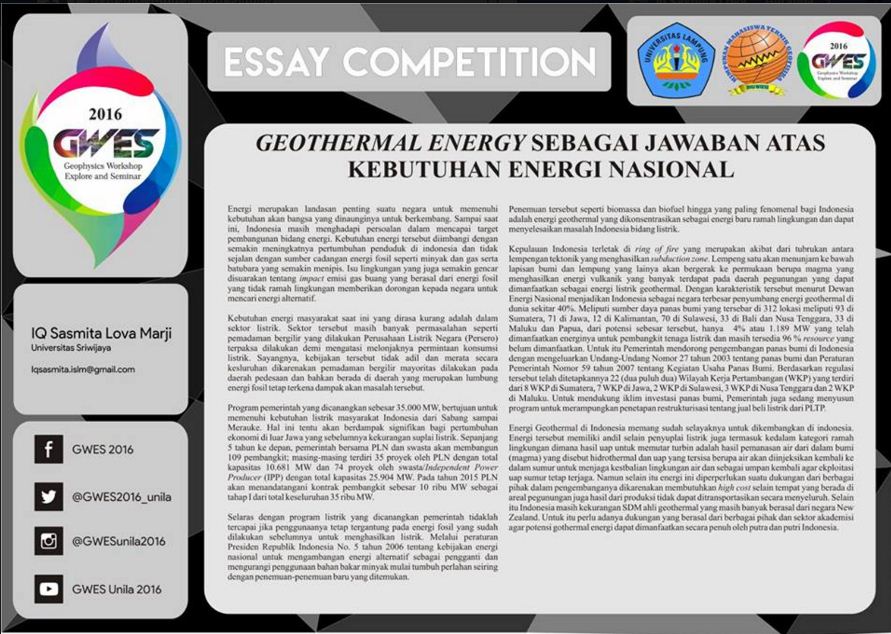 iqsasmita's tweet photo. Mohon Dukungan untuk Voting Essay pd event GWES Unila. Vote dengan cara open link https://t.co/zNlnZZ3Dxb pilih No 6 https://t.co/XYX1kP2mus