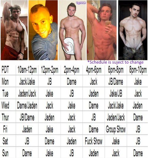 The VB cam schedule with a Fuck show Saturday! @Jaden_Storm25 @BigDame90 @jake_karhoff @Jbunny43 @XXXJackHunter<a href="/tag/rt"class="tags"><span>#rt</span></a>