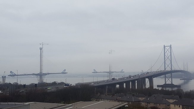 Fog looking spooky!It's cut off the top of the new <a href="/FRC_Queensferry/">Queensferry Crossing</a> tower😨Still some view though♥ #BeautifulScotland