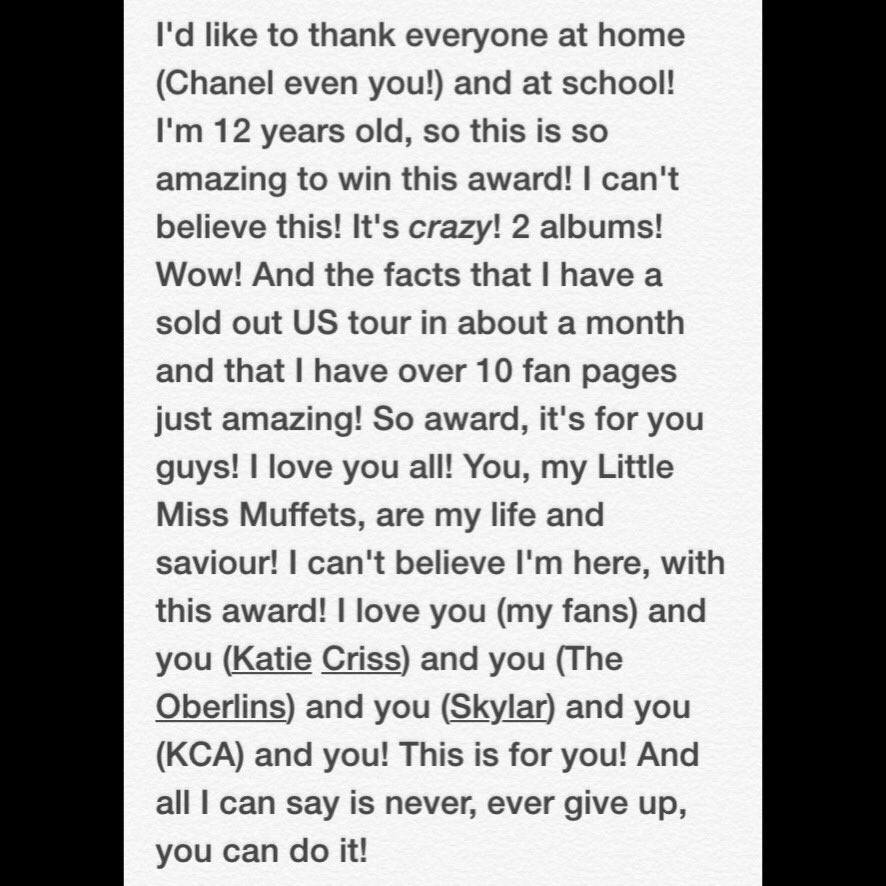 I am so emotional! OMGGG! I never thought I'd win Best Child Artist and Best Kid Dresses! I had so much fun <a href="/KCAsRP/">Kids Choice Awards.</a>!