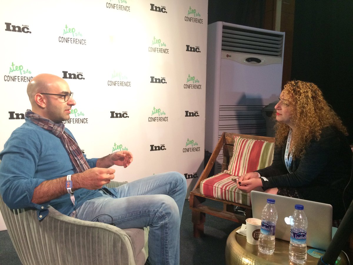 tinydirham's tweet image. Our @Misanthrutopia interviewing @habibh from @WamdaME about the entrepreneurship ecosystem in #MENA #STEP2016
