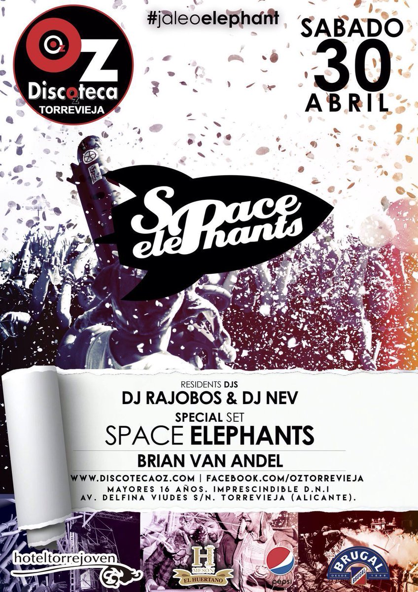 kevin_fdez94's tweet photo. QUE BUENA NOTICIA!! #SPACEELEPHANT NOS VISITARA ESTE 30 DE ABRIL EN @OzetaDiscoteca ¿QUIEN QUIERE FIESTA?📲651698858🍻 https://t.co/TzOoxHP1QG
