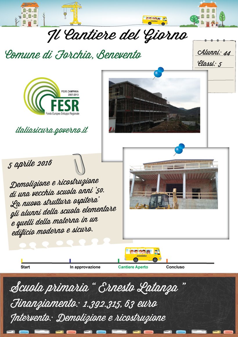 edilizia_scuole's tweet photo. Il cantiere del giorno torna in @Reg_Campania:in corso i lavori per la realizzazione di una nuova #scuola a #Forchia https://t.co/fcSZnkxQ8x