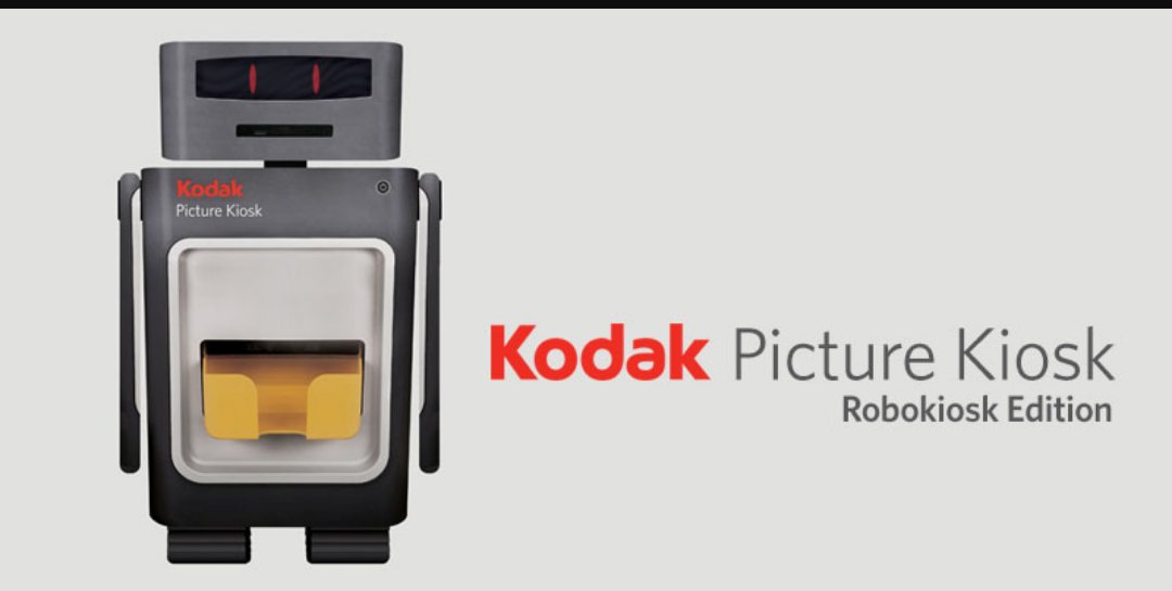 linton2522's tweet photo. @LaurelAynne Kodak uses a funny play on adapting to the future with this "new" robot kiosk #BCOR350 https://t.co/0QGZeGBLr9