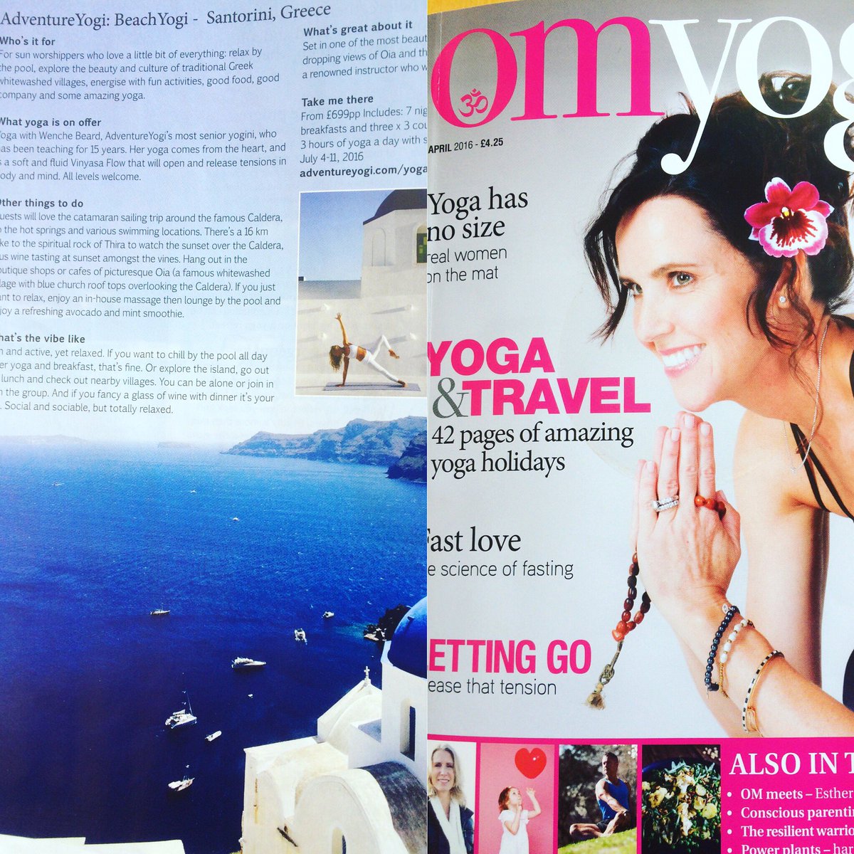 adventureyogi's tweet photo. Thanks @OMYogaMagazine for a full page spread about our Santorini hold with @wenchebeard 4-11th July #Santorini https://t.co/JzIeihB9cZ