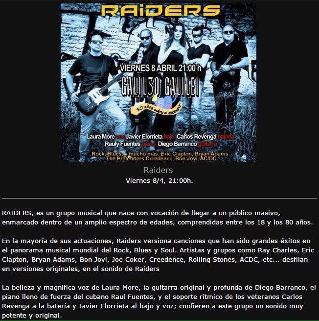 Villacieros's tweet photo. Raiders en concierto el viernes en la sala Galileo Galilei!! https://t.co/biw29BXj47