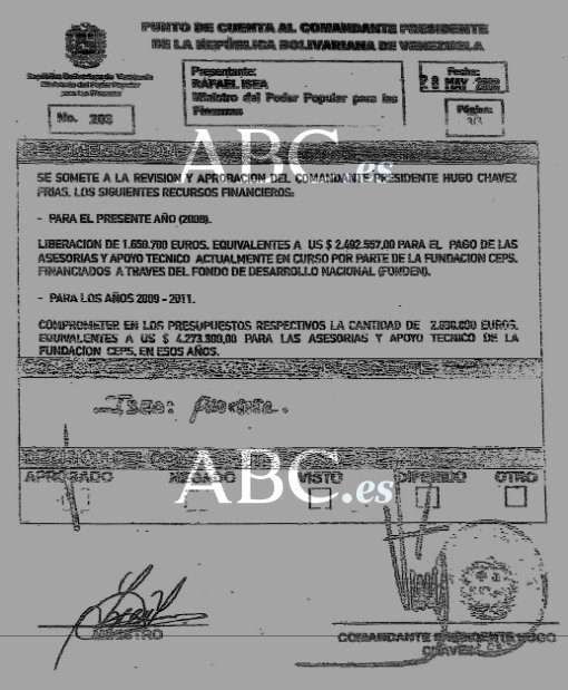 abc_es's tweet photo. #Exclusiva ABC publica documentos que prueban que Chávez pagó a la fundación afín a Podemos https://t.co/mwkaDcGVnF https://t.co/MqDdkC0uCW