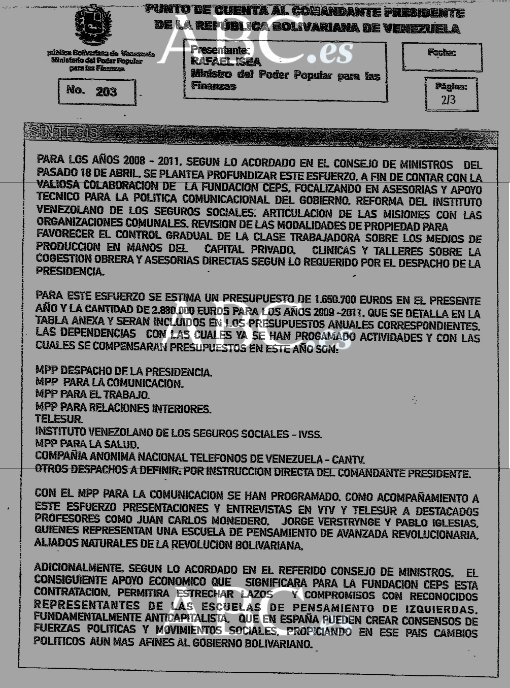 abc_es's tweet photo. #Exclusiva ABC publica documentos que prueban que Chávez pagó a la fundación afín a Podemos https://t.co/mwkaDcGVnF https://t.co/MqDdkC0uCW